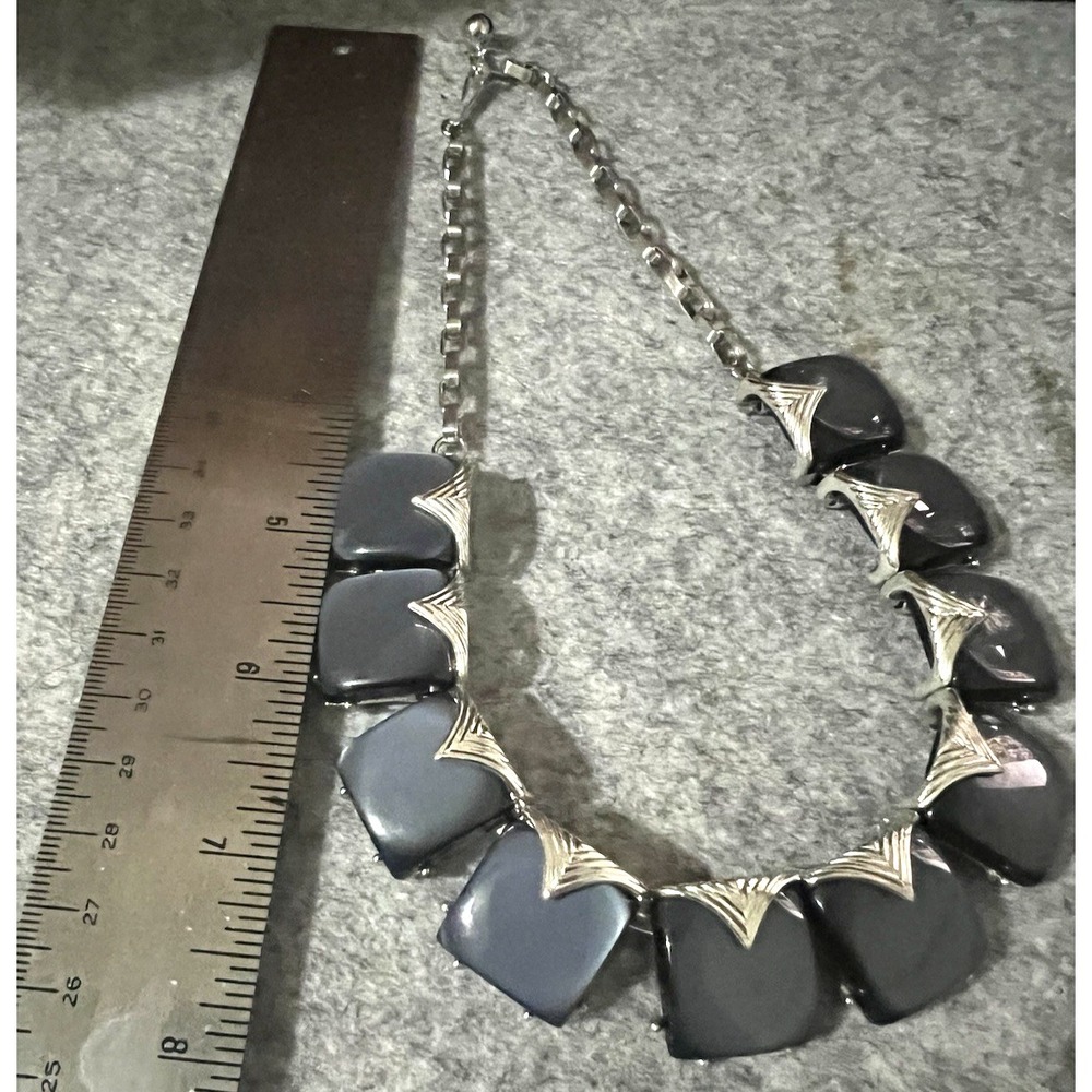 Vintage Thermoset Necklace Blue gray  16" - Picture 5 of 9